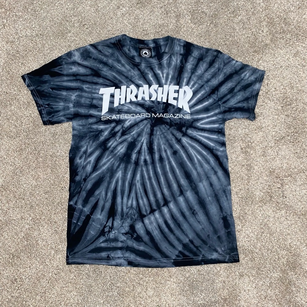 Thrasher Skateboarding Black Grey Tye Dye Tshirt M